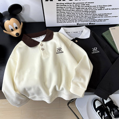 子供の秋の新型poloシャツの中の大きい子供のカジュアルでかっこいいアルファベットの刺繍は襟を返します。