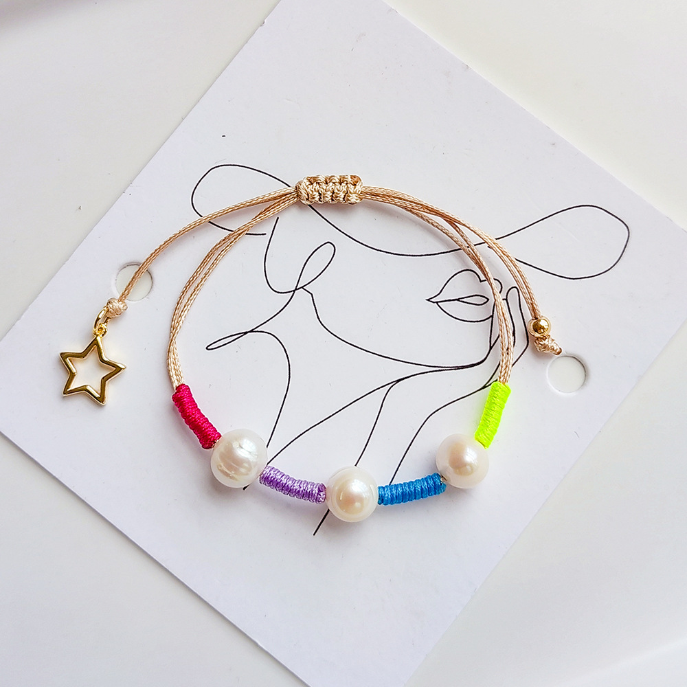 1 Piece Quantity Vacation Color Block Freshwater Pearl Beaded Knitting Bracelets