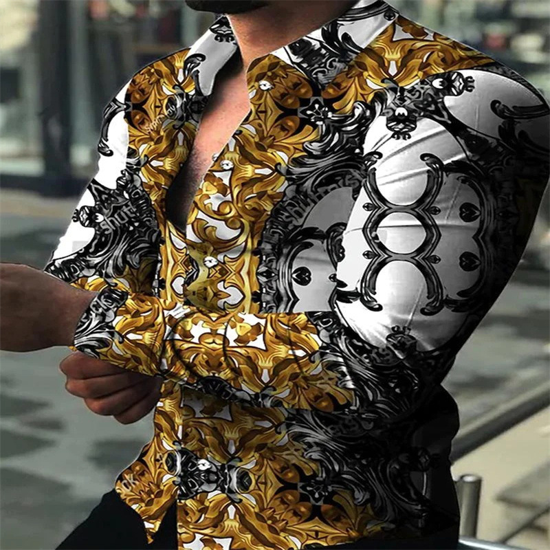 Europa y América primavera nuevo tigre comercio exterior transfronterizo hombres camisa de impresión digital 3D camisa de manga larga para jóvenes hombres