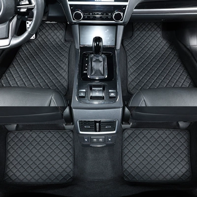 car floor mats for all: Universal Foot Pad - black-black-lines-square-and-circle-pattern