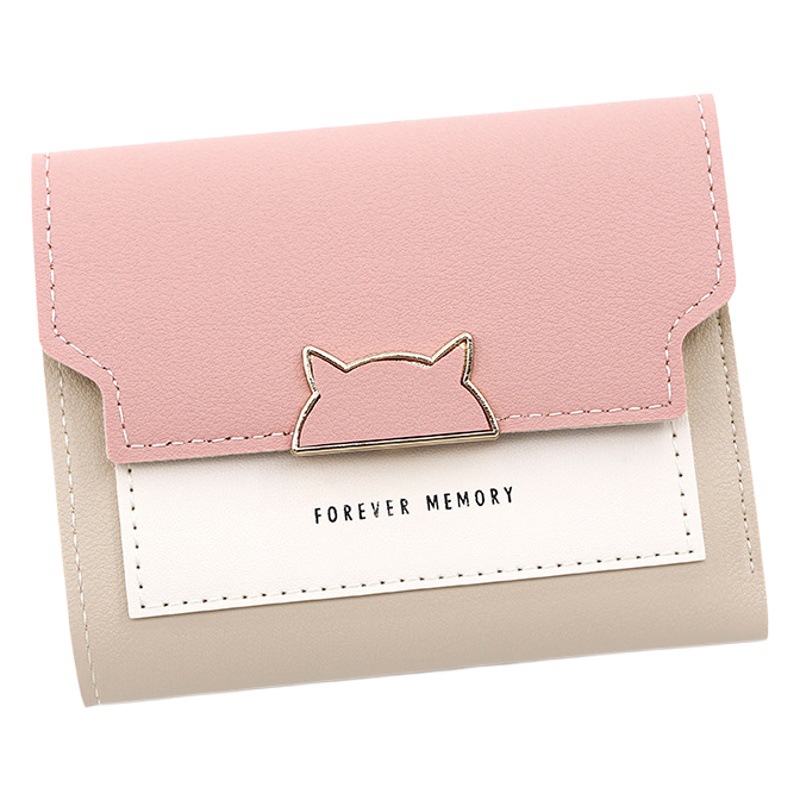 Cartera corta de mujer simple fresca dulce patchwork color sólido tríptico embrague titular de la tarjeta monedero cartera al por mayor