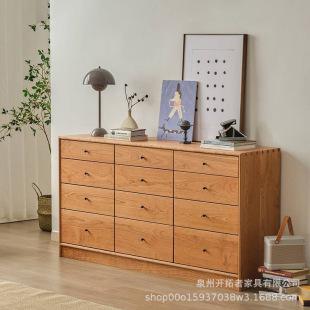 Japanese-Style Solid Wood Chest of Drawers, Large-Capacity Clothing Storage Cabinet for Guesthouse Bedroom, Small Apartment Living Room Storage Twelve-Drawer Cabinet