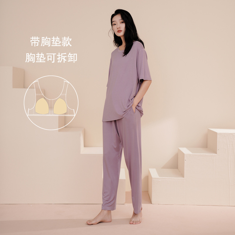 가슴 패드가있는 9801 보라색 반팔 바지