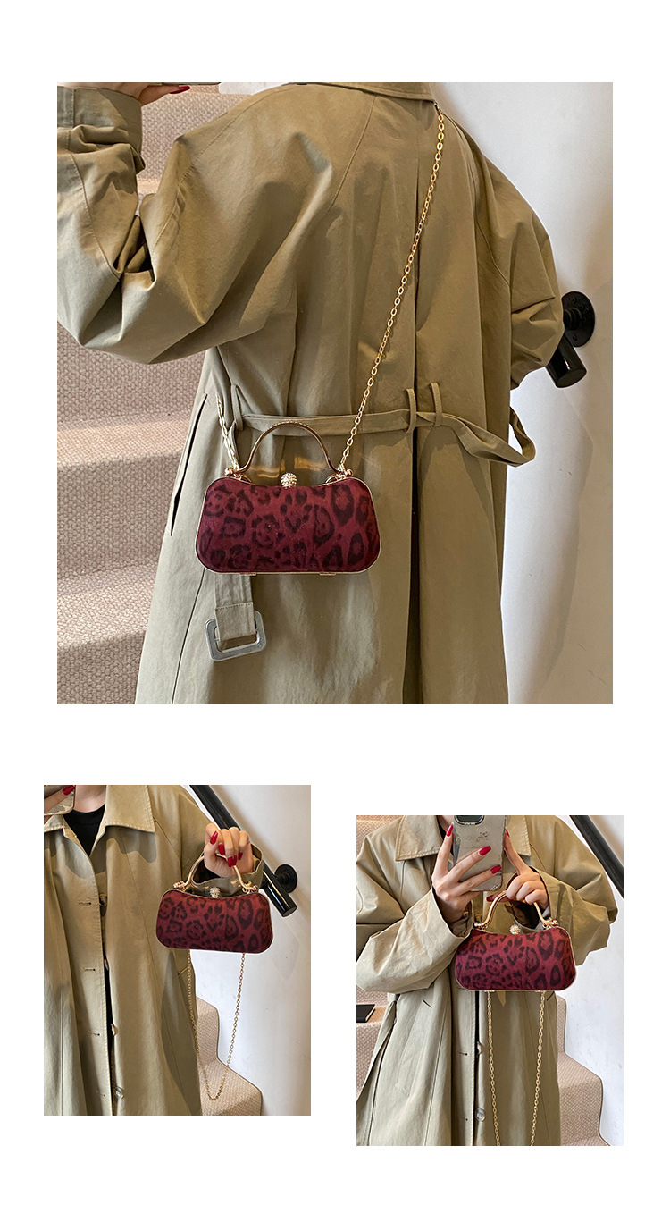 European and American style leopard print chain small square bag for women, 2024 new Korean style fashionable single-shoulder bag, flared crossbody dinner bag undefined