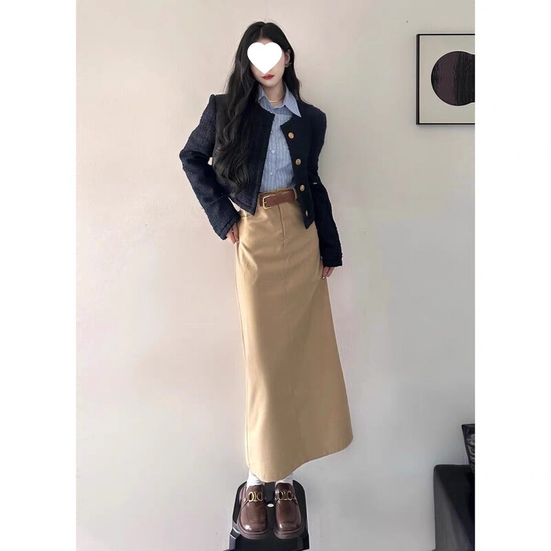 气质韩系设计感轻熟小香风外套衬衫半身裙三件套职业风套装裙|undefined