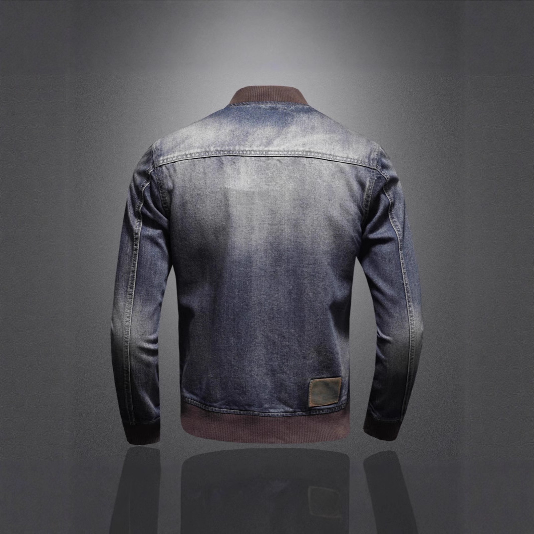 High-End Retro Stand Collar Trendy Brand Spring Autumn New European And American Motorcycle Jacket Men's Stylish Denim_voghion.com