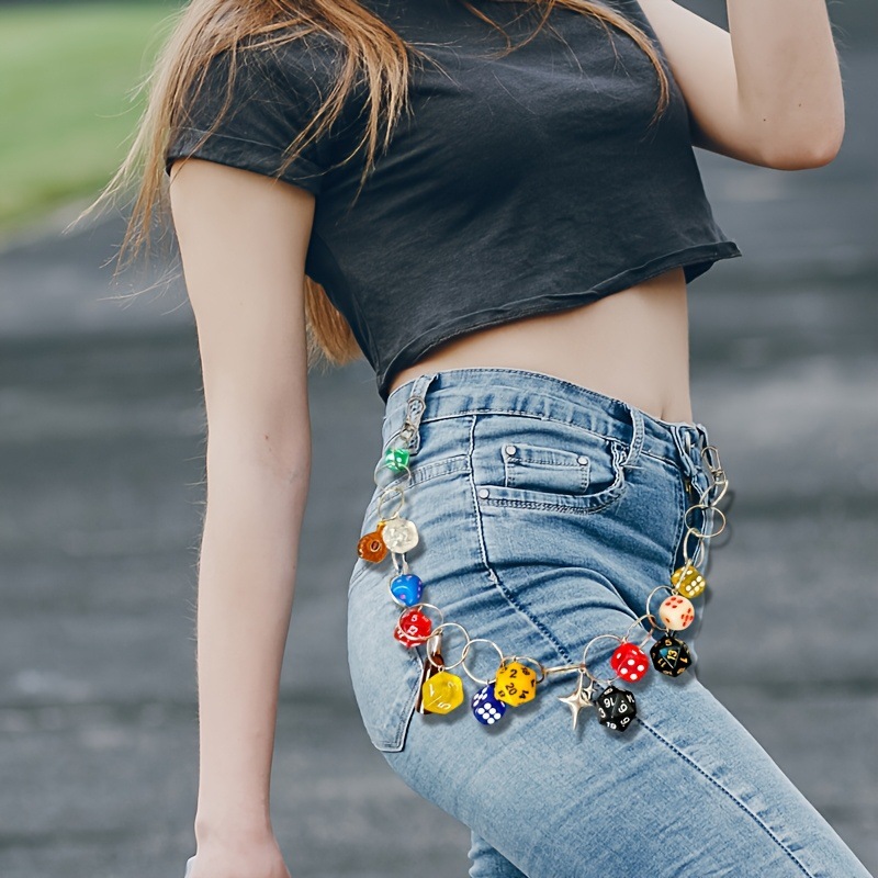 Cross-Border New Punk Hip-Hop Style Lucky Dice Pants Chain Y2K Colorful Geometric Dice Bag Hanging Chain Pendant