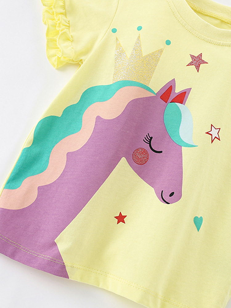 Malwee niñas camiseta de manga corta de verano nuevo estilo europeo y americano camiseta de cuello redondo para niños de estilo extranjero chaqueta casual para niños