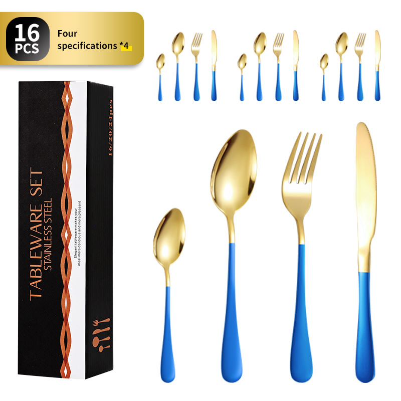 Amazon popular vajilla de acero inoxidable occidental 16 piezas traje 1010 cuatro piezas principales cuchillo, tenedor y cuchara traje de caja de regalo transfronterizo
