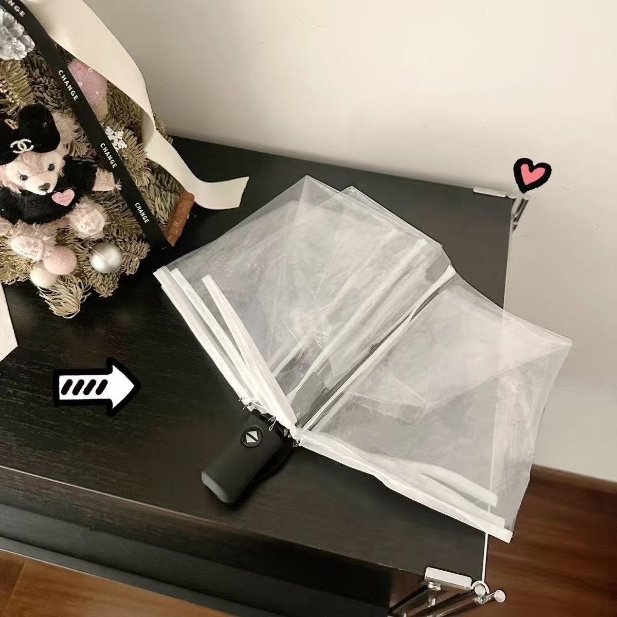 Paraguas transparentes plegables automáticos de dibujos animados lindos paraguas rojos de red para niños nichos lindos para niños estudiantes