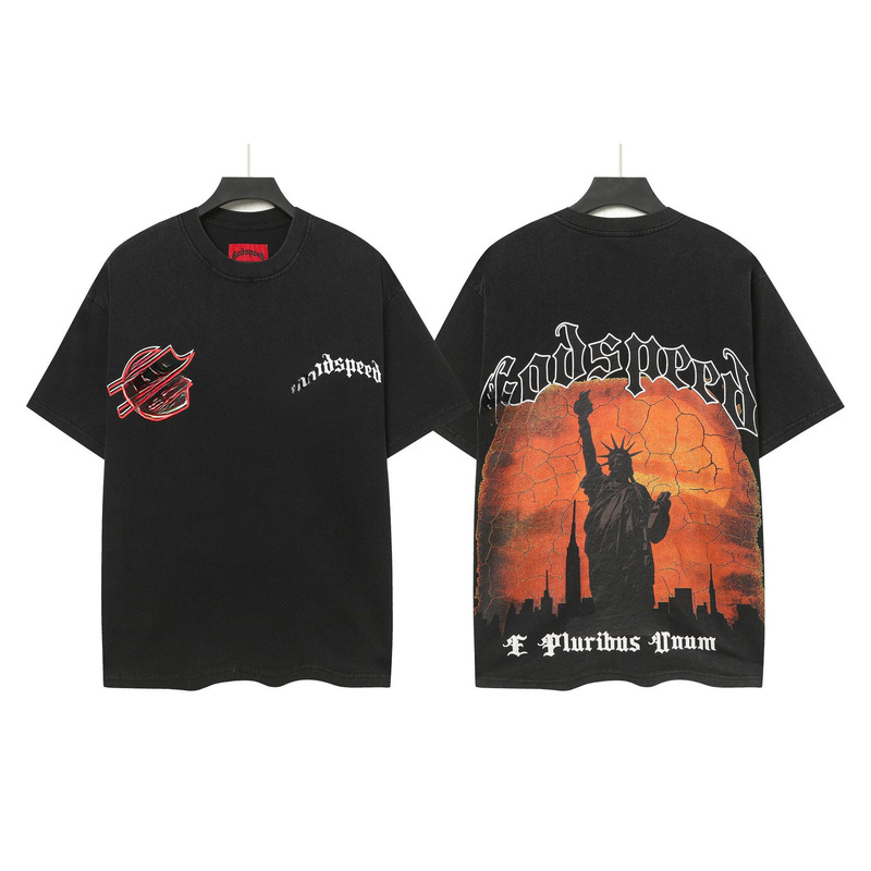 25ss アメリカのトレンディなブランド GOD ロックバンド ヒップホップ レタープリント 半袖 高品質 コットン Tシャツ カップル同スタイル|undefined