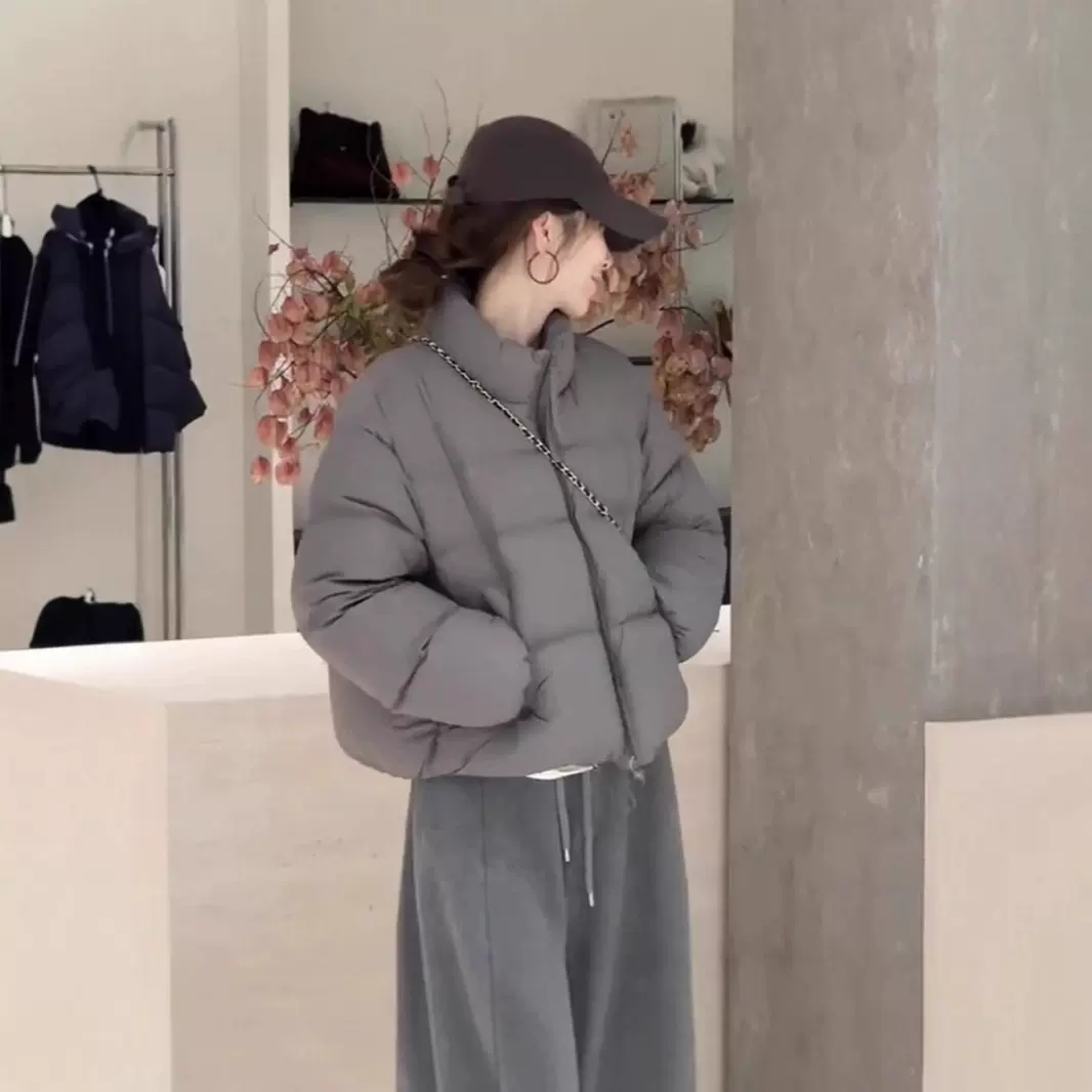 短款立领白鸭绒羽绒服女2025年冬季新款小个子好看面包服外套上衣