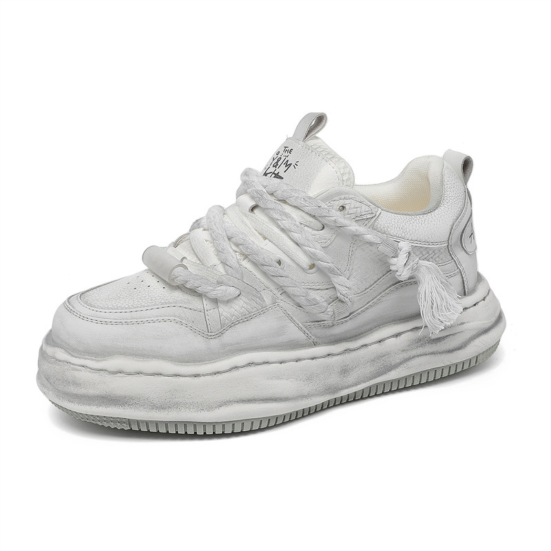 Invisible Height Increase 7cm Distressed Shoes with Vintage Color Effect Men's Thick-Soled Versatile Casual Couple's Style Dissolvable Sneakers