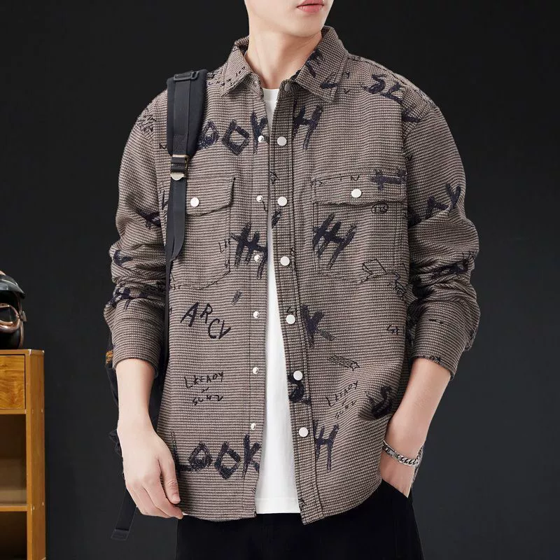Тяжелый жаккардовый рубашка мужская куртка с длинными рукавами весной 2025 новый повседневный высокого класса приливная одежда большой размер весна и осень