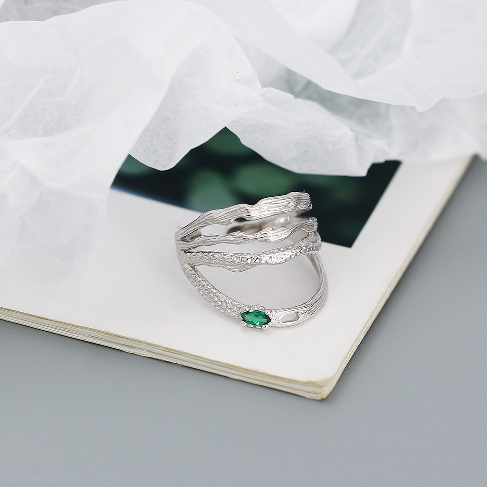 Fashion Geometric Silver Rings Inlay Gem 925 Silver Rings