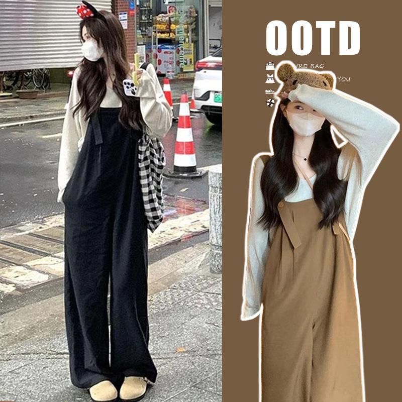 Maternity Korean style casual suspenders white loose bottoming shirt two-piece suit Maternity Korean style casual suspenders white loose bottoming shirt two-piece suit