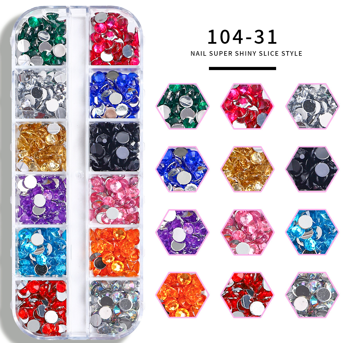 Set de joyas de uñas 12 barras de joyas taladro de uñas largo taladro de fondo plano mezclado taladro de forma especial superbrillante accesorios de uñas