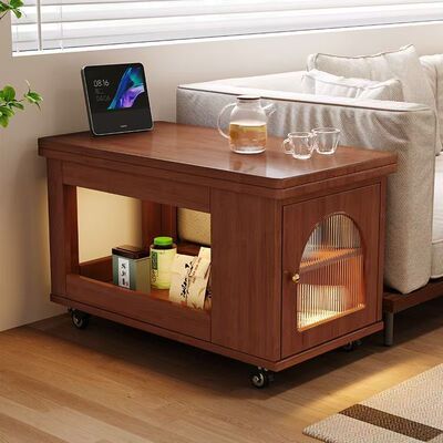 solid wood Foldable tea table Mobile tea table Small apartment a living room household sofa Side cabinet Trolley Bus Side table