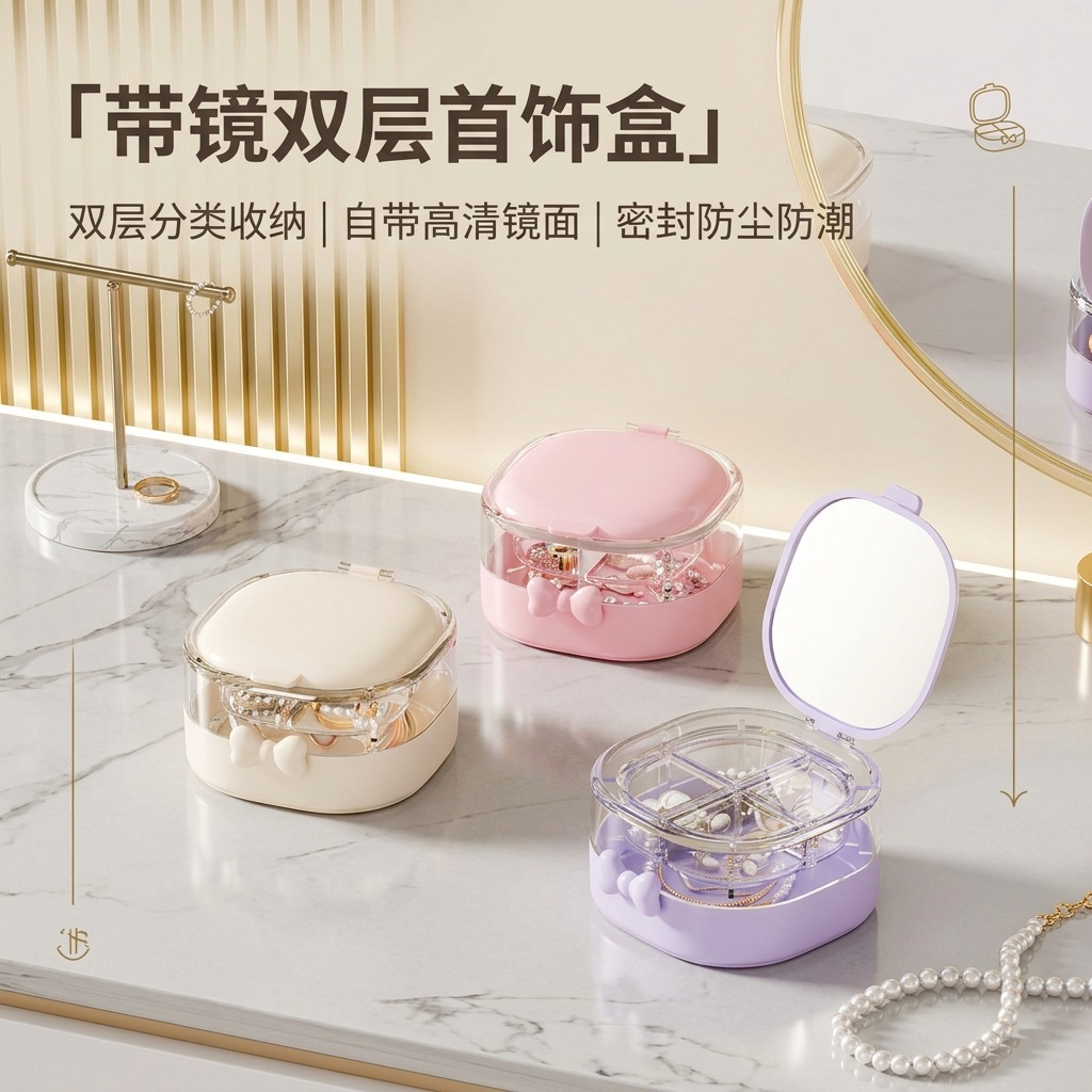 Travel Portable Jewelry Box Double Layer with Lid Necklace Ring Jewelry Storage Box Earring Jewelry Storage Box
