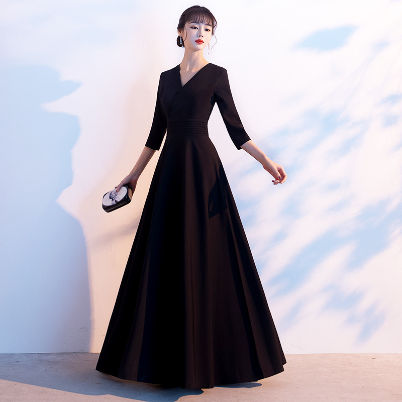 Vestido de fiesta de mujer temperamento Hepburn vestido de anfitrión vestido de espectáculo lujoso nicho alto sentido de piano