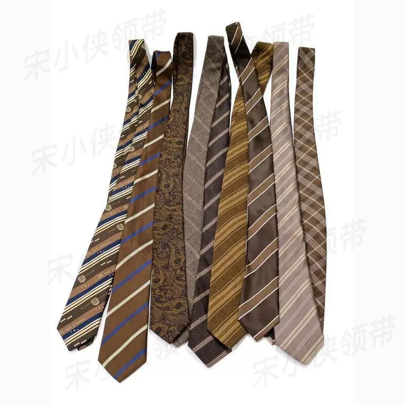 咖色亚麻棉质黄色暗红色哑光复古棕色休闲英伦日系7厘米小众领带