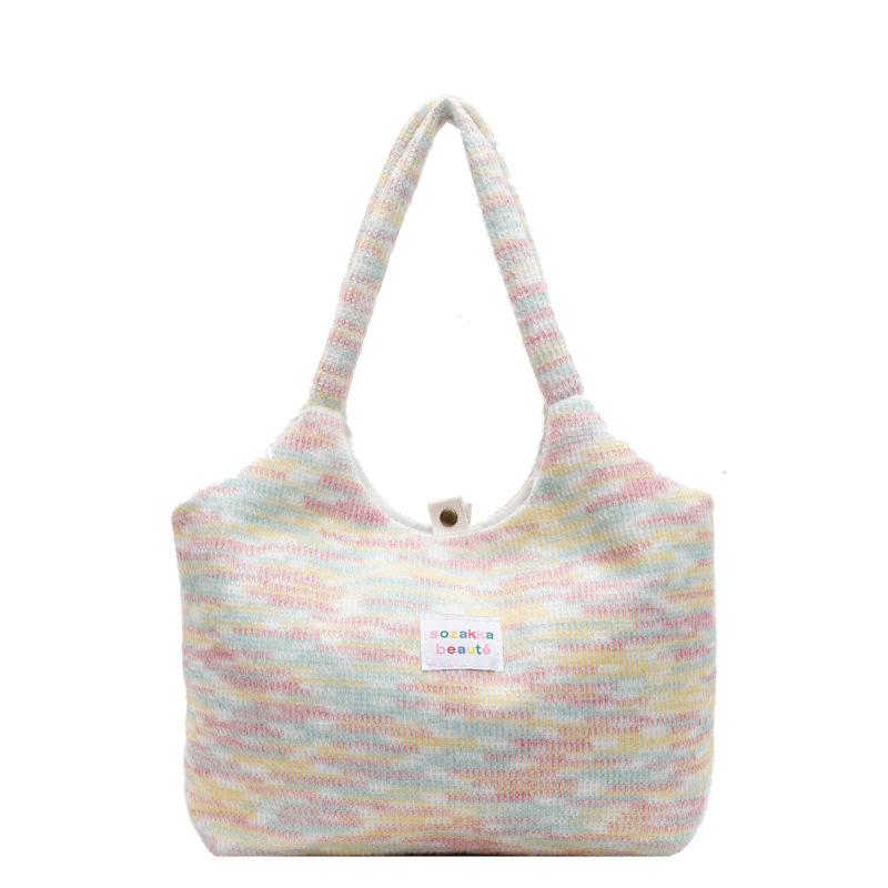 Nicho de diseño original chaleco peludo de la niña bolsas de hombro rayas arco iris bolsas de viaje de clase estudiantes