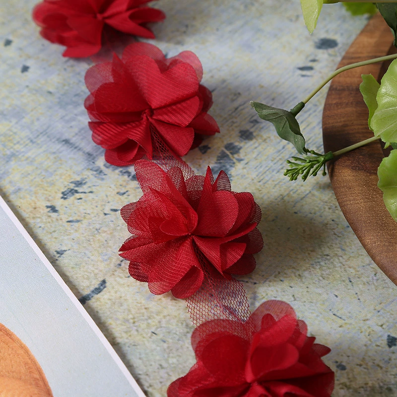 Органза цветок вышивка 3D, шифон 100D, Ø 5.6–5.8 см, мультицвет, 120 шт