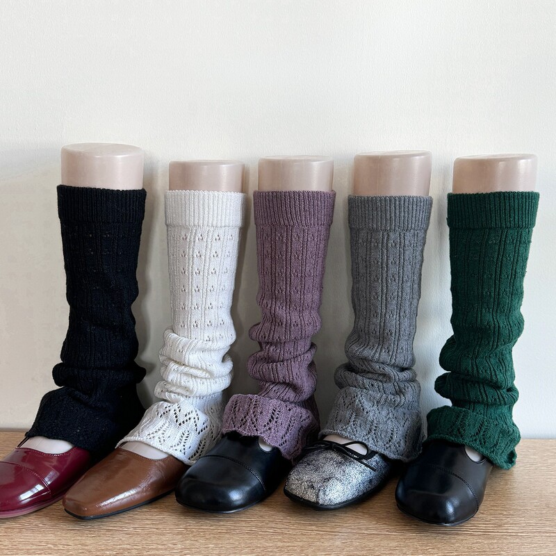 Spring and Autumn Korean Grey Hollow-out Knitted Socks for Women Y2K White Calf Trumpet Miu Stacked Calf Socks Spring and Autumn Korean Grey Hollow-out Knitted Socks for Women Y2K White Calf Trumpet Miu Stacked Calf Socks