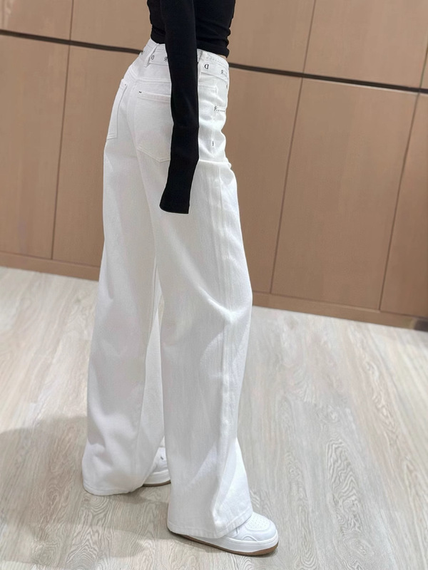 ヨーロッパのストレートジーンズ女性2025ポケット刺繍衝突色アルファベットリボンストレートリボングラデーション色ジーンズ|undefined
