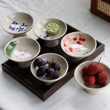 中式精致手绘陶瓷高脚果盘家用点心盘陶瓷茶点盘零食碗干果盘日式