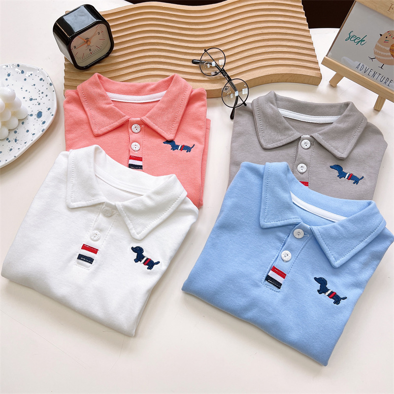 Camiseta de manga larga para niños, algodón puro, nuevo estilo de otoño, camisa POLO para niños, capa base para bebés, tops para niñas, ropa infantil al por mayor