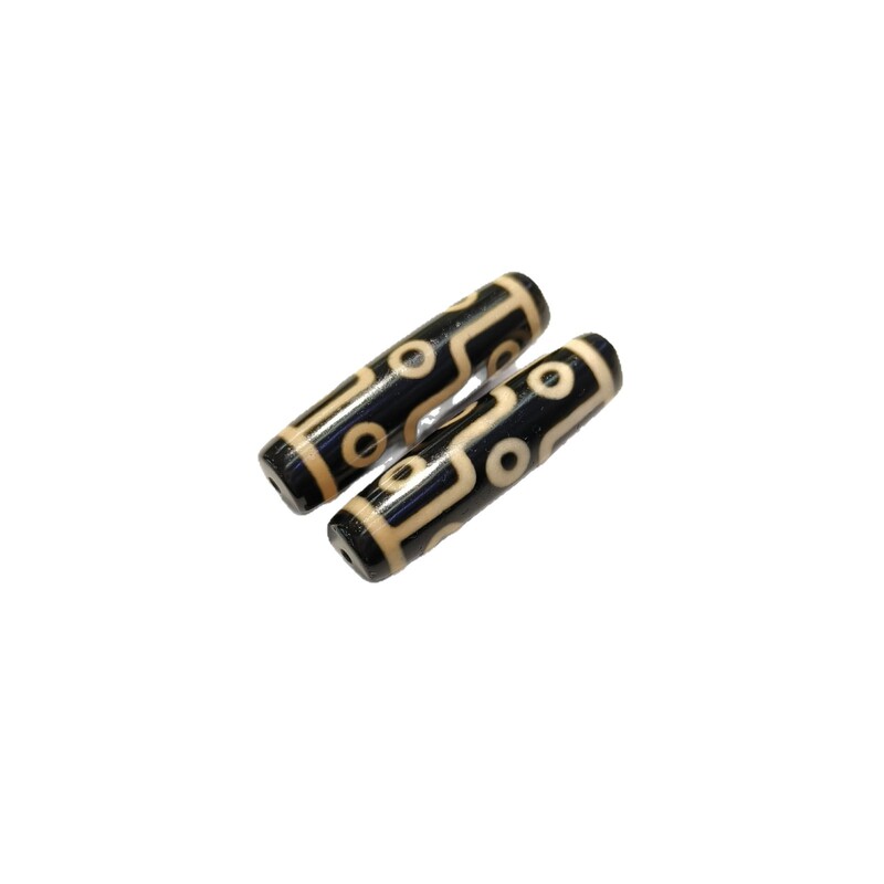 純白黒パルプ、風化九目三目加工 48×13.5mm 天珠歯黄色パルプ【A級】|undefined