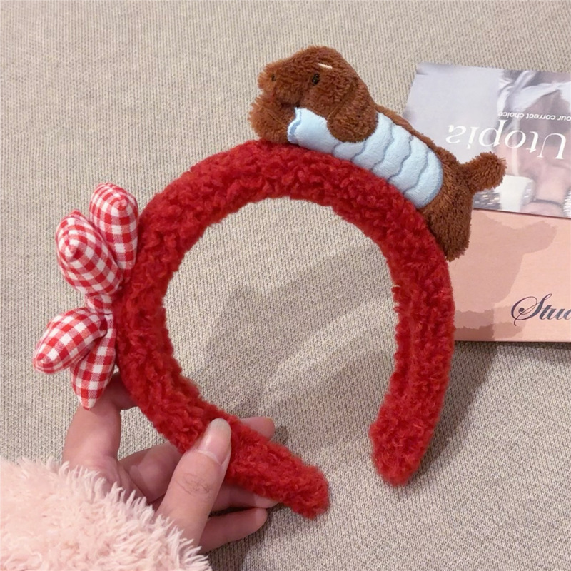Nuevo lindo Año del Caballo festivo de peluche para las mujeres Año Nuevo lavar la cara de Navidad presión de cabello para la atmósfera de tocado rojo