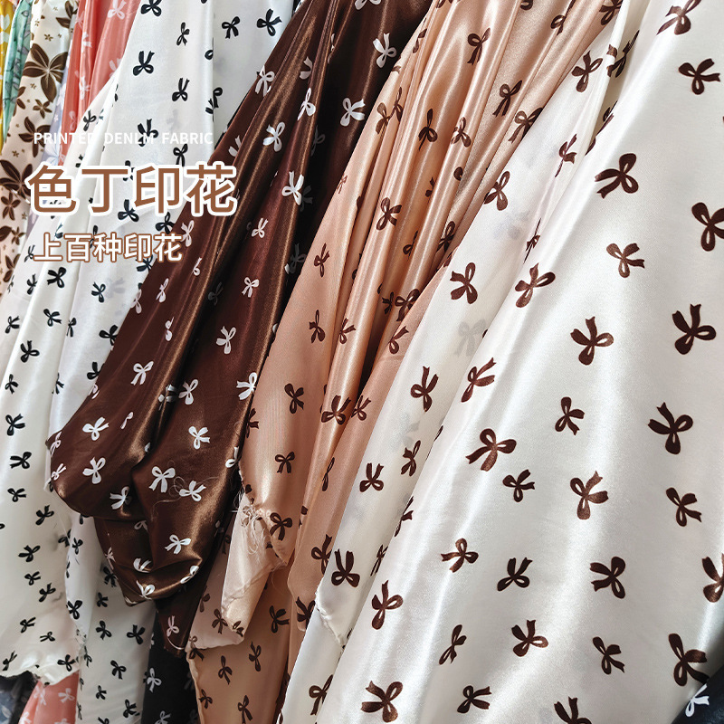 Bow Printed Satin Fabric, Satin Luggage, Clothing Lining, Headwear Ribbon, Textile Fabric Satin