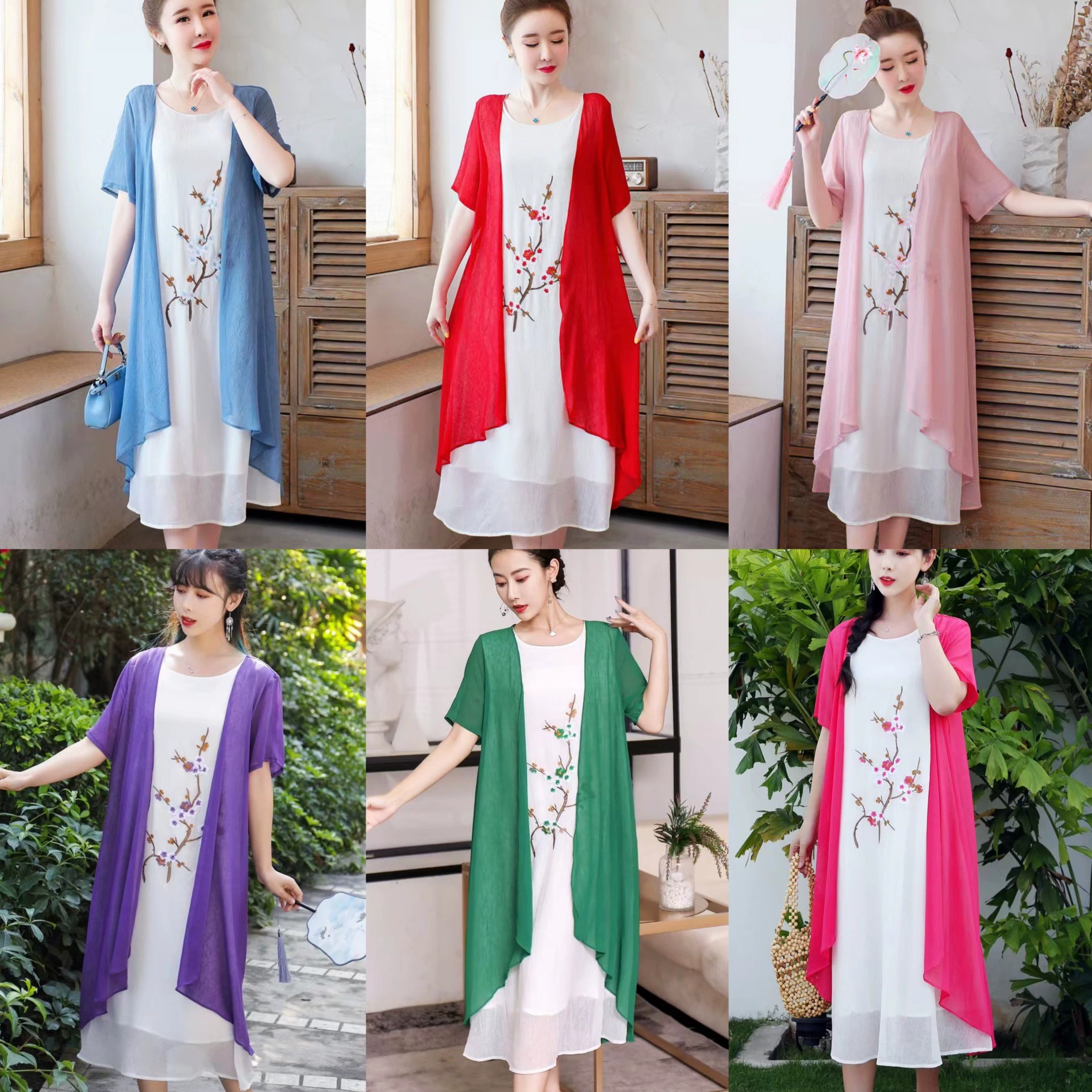 Платье в этническом стиле, новинка лета 2025 года, свободная версия с вышивкой в этническом стиле, утягивающая газовая юбка, дорожная пляжная юбка