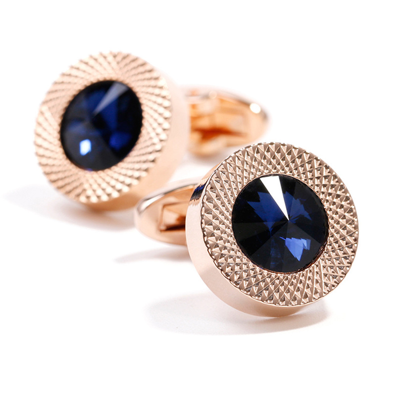 Men's Cufflinks high quality Entry Luxury Blue Crystal Round Rose Gold Shirt Cuff Button XK18S001