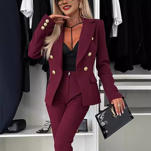 Amazon European and American women's professional coat cross-border double-breasted suit suit women's coat 3031-1