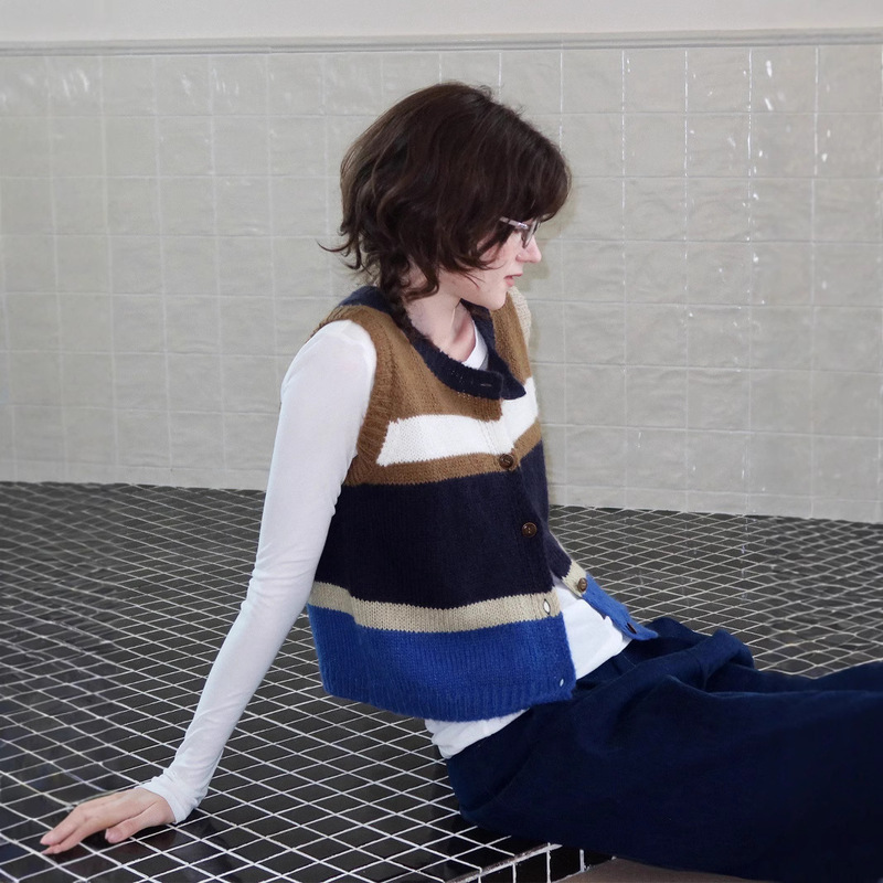 Letm Colorful Knitting 'Autumn and Winter Mohair Wool Contrast Color Stitching Sweater Knitted Sweater Striped Vest for Women