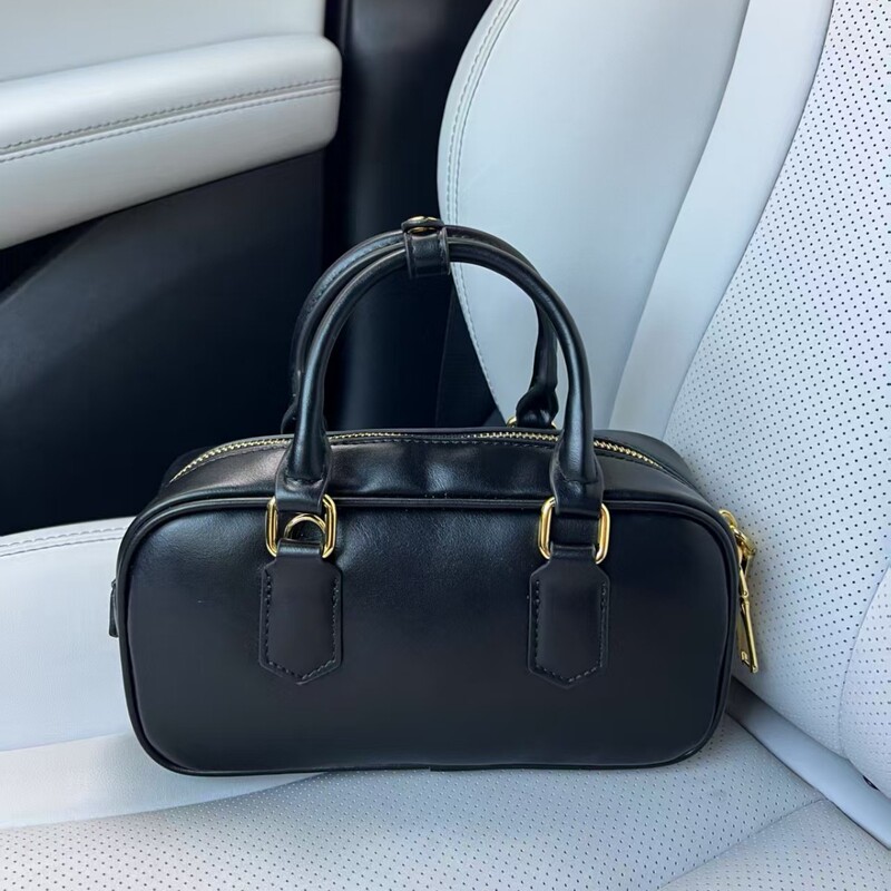 2026 New Model Miu Bowling Leather High-End Boston Handbag Shoulder Crossbody Pillow Bag 8002Miu