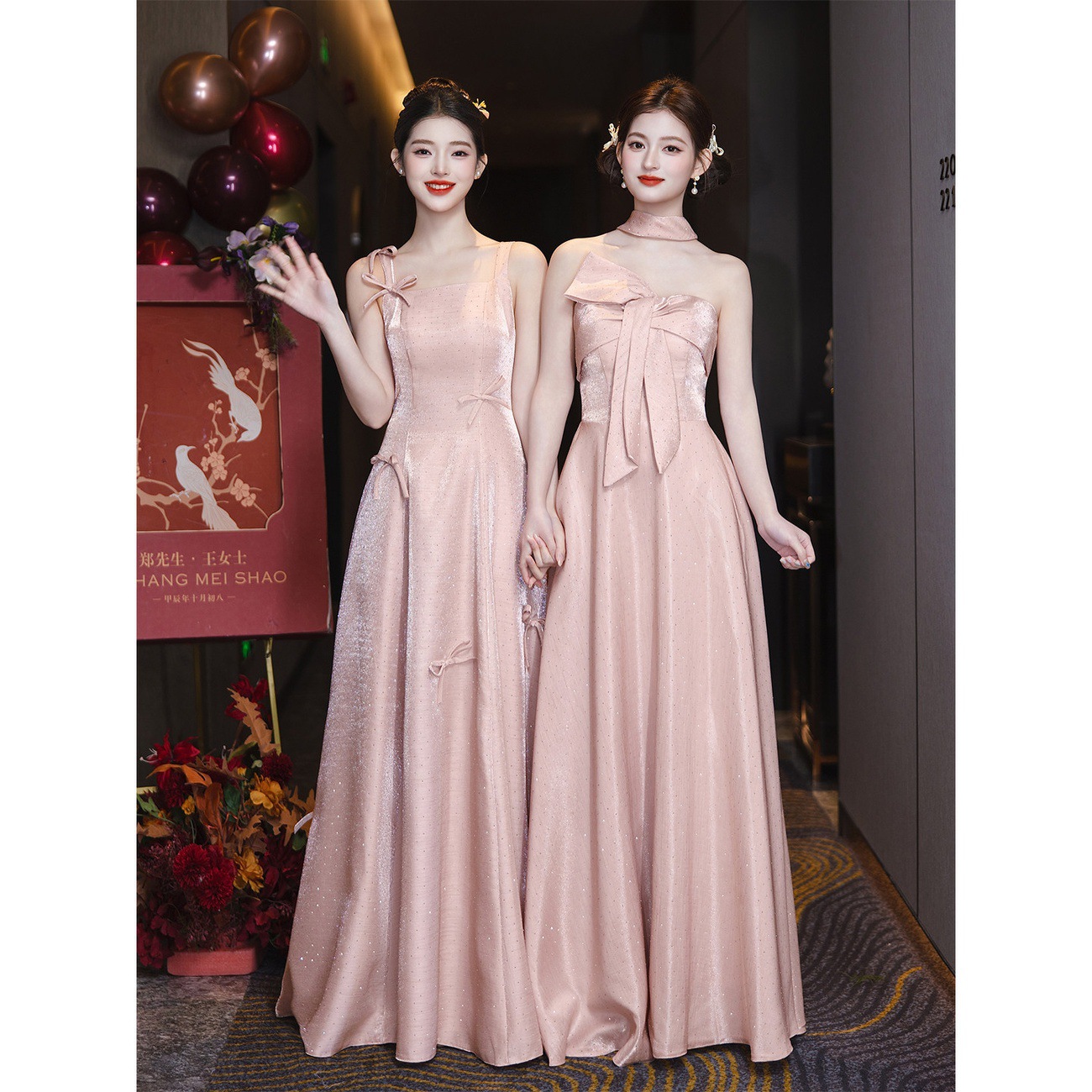 姐妹团伴娘服高级小众2026新款粉色婚礼闺蜜团礼服小个子日常可穿