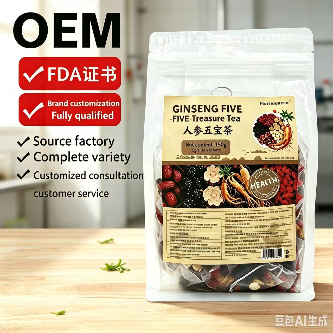 Ginseng Six Treasure Tea Ren Shen Liu Bao Cha 30 Pyramid Tea Bags 150g Daily Herbal Blend in use