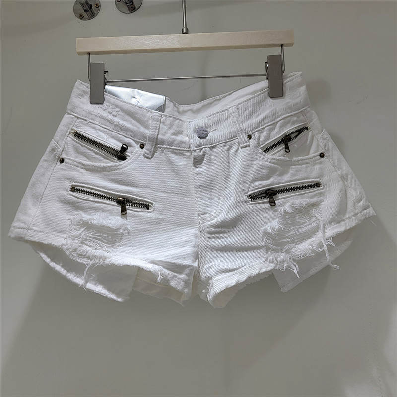 Shorts de Mezclilla con Encaje Empalmado y Cintura Baja con Bolsillos para Verano