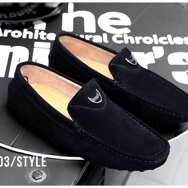 2025 verano nuevos zapatos Bean zapatos de hombre de cuero genuino esmerizado estilo coreano zapatos negros casuales de un solo pie con un par de zapatos