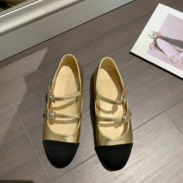 2023 primavera nueva punta redonda retro francés boca baja plana Mary Jane zapatos de las mujeres cuero genuino