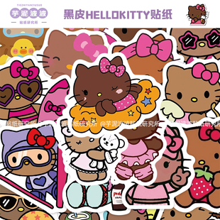 132 Cute Cartoon Black Leather Hello Kitty Stickers, Luggage Phone Case, Notebook Decoration Stickers