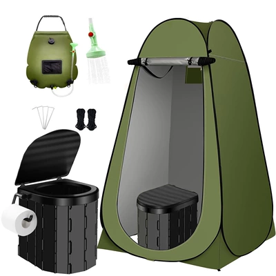 Car Toilet Outdoor Emergency — Kempinq və səyahət - single-three-piece-set-14m-window-army-green-toilet-paper-hook-style-black-toilet-army-green-shower-bag