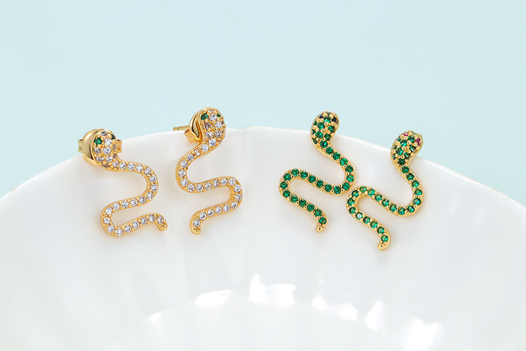 Copper Material Geometric Pattern Creative Animal Snake Earrings Simple Diamond Retro Punk Snake Earrings