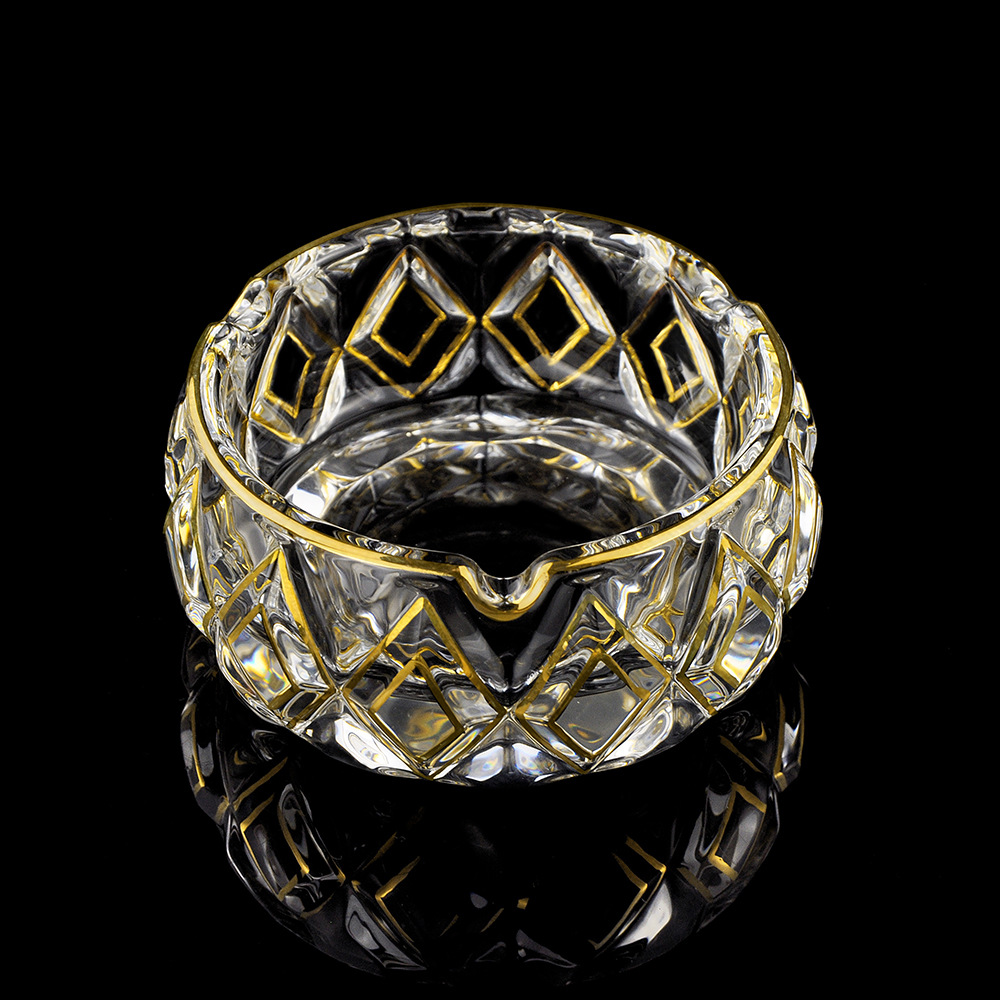 家用办公室创意烟灰缸水晶玻璃客厅高档雪茄烟碟轻奢手工描金烟缸