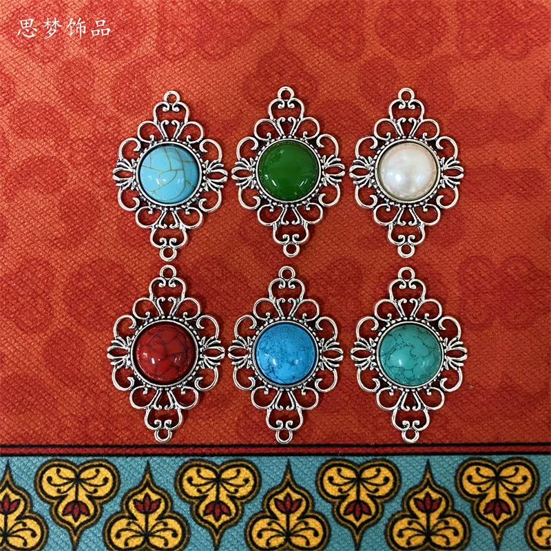 Тибетская Серебряная инкрустированная Смола свободный камень аксессуары для рукоделия материал монгольские тибетские Этнические украшения аксессуары для одежды SM5576