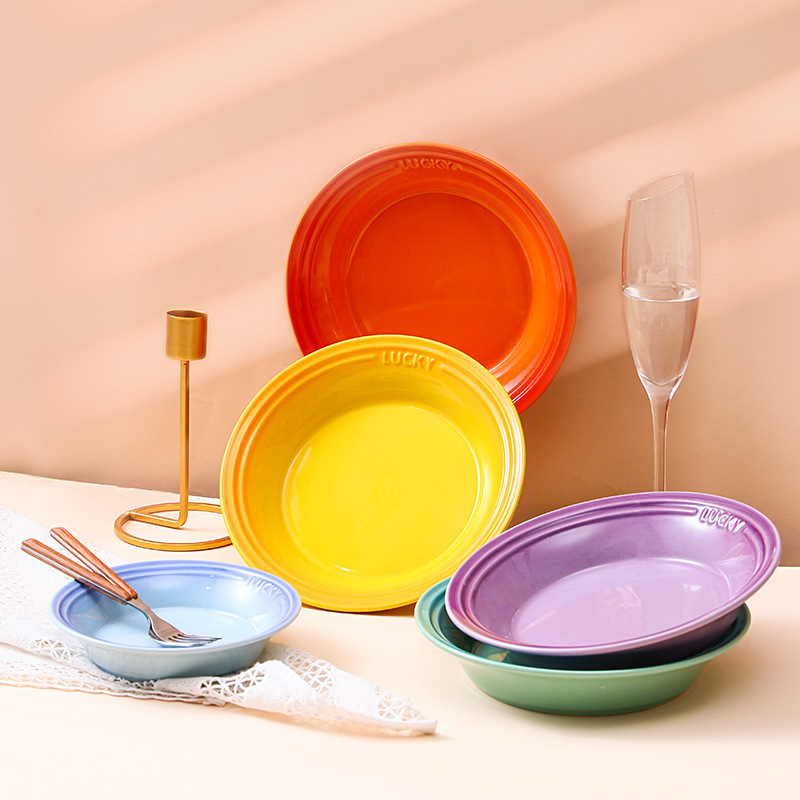 Trendy Colorful Ceramic Candy Dish, Nordic Style Household Meat and Vegetable Plate, French Gradient Plate, Macaron High-Value Plate Trendy Colorful Ceramic Candy Dish, Nordic Style Household Meat and Vegetable Plate, French Gradient Plate, Macaron High-Value Plate